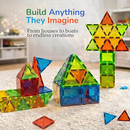 LATI Magnetic Tiles Starter Set for KidsBeginner Magnetic Building Blocks for Early Learning Build in 2D &amp 3D Open-Ended STEM Building ToyEasy to Start for Early BuildersToy Gift for Ages 3–6
