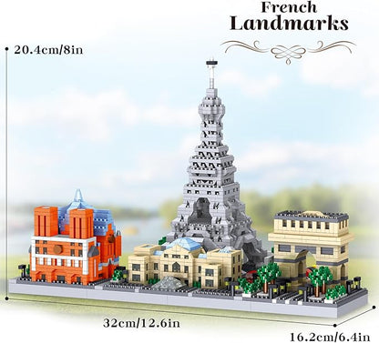 2462PCS Paris Skyline Micro Mini Blocks Architecture Building Set Model Kit with The Louvre and Eiffel Tower(Not Compatible with Lego Architecture Sets and Hard)Creative Decor Collection or Prensent