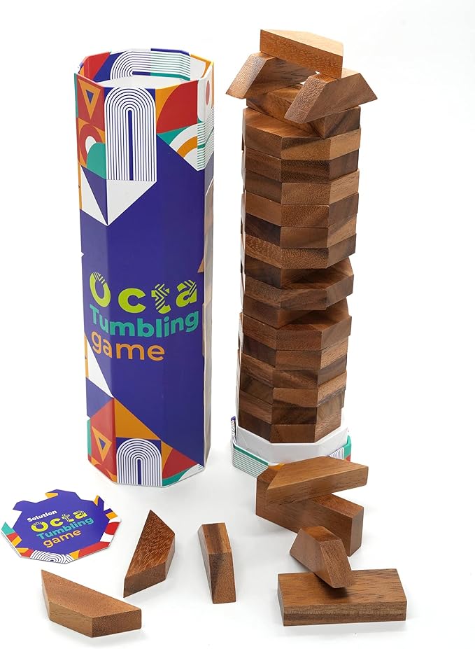 BSIRI Octa Tumbling Tower Game - Wooden Stacking Game Outdoor Games for Adults and Family Ideal for Game Night Home Decor for Living Room Classroom Office