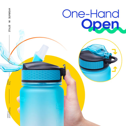 Giotto 32oz Large Leakproof BPA Free Drinking Water Bottle with Time Marker & Straw to Ensure You Drink Enough Water Throughout The Day for Fitness and Outdoor Enthusiasts-Ombre Green Purple