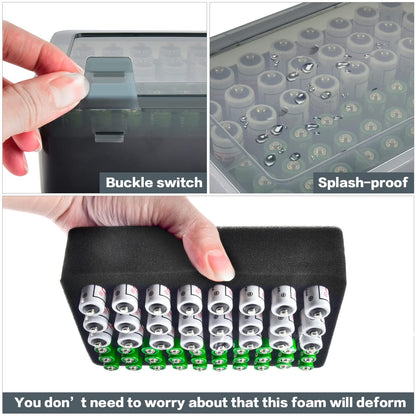 FULLCASE Battery Storage Organizer Holder Holds 54 AA AAA Batteries, Box Cases Garage Container, Home Drawer Organization Dispenser (Case Only) Grey