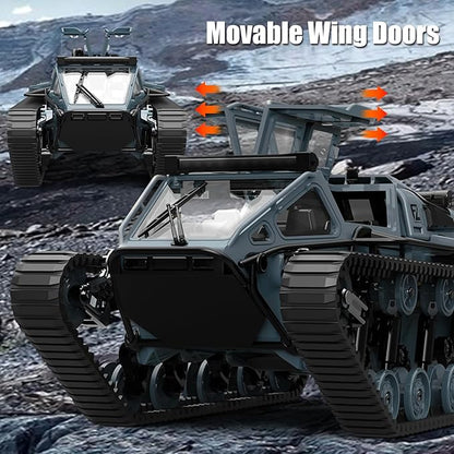 Mostop RC Tank Car 1:16 Scale 2.4Ghz Remote Control Crawler High Speed Tank Off-Road RC Tracked Vehicles 360°Rotating Drifting Car with 2 Batteries Military Truck for Kids Adults Gray
