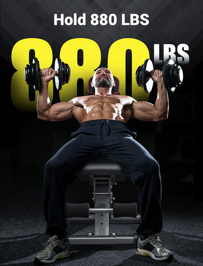 YOLEO 880LB Adjustable Weight Bench for Bench Press, MAX Foldable Weight Bench with Bench Press Stand/Extended Head for Home Gym/Full Body Workout 90 Degree Workout Bench User 6'56''(Max Version)