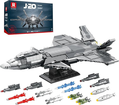 Reobrix Military Fighter Building Block Sets 33025 J-20 Stealth Fighter Airplane Model Kit Technical Military Plane Model for Adult Aircraft Building Toys Cool Decor Ideal Gifts for Adults