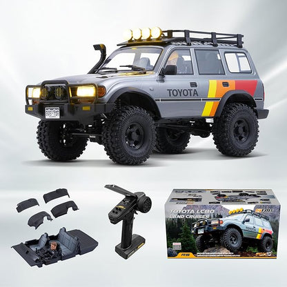 FMS RC Crawler 1/10 FCX10 Land Cruiser LC80 RS Toyota Licensed 4WD 2.4Ghz RC Rock Truck Hobby Grade RC Model Climbing Car Remote Control Car Off Road Vehicle for Adults FMS11042RSGY