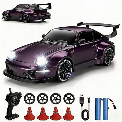 1:24 Scale RC Drift Car with LED Lights 25km/h 4WD High Speed Dual Batteries 50+ Min Play 2.4GHz Remote Control Multi-Surface Drift Tires Racing Toy Vehicle for Adults Boys Girls Royal Enforcer