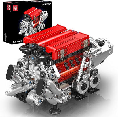 Mould King W16 Engine Model Kits - Build Your Own Supercar Engine Toy MOC Engineering Building Blocks Set That Run Twin V8 Engine Building Kits with Motor STEM Toy for Teen Adult(955 Pieces)