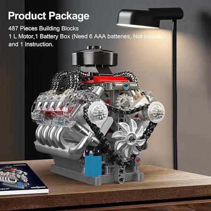 Mould King 10171 V8 Engine Model Kit That Works 8 Cylinder Car Engine with Motor Building Blocks Collectibles for Adults STEM Build Set (487 Pieces)