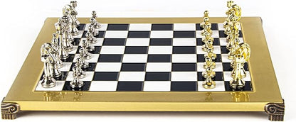 Classic Metal Staunton Chess Set - Brass Nickel Pawns - Gold Black Chess Board