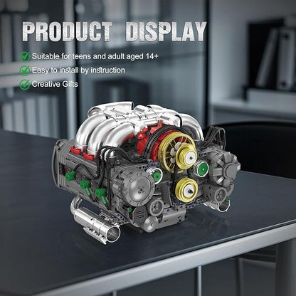 NUTCRACKER Flat Engine Building Set V8 Model Engine Kit Mini Engine Scale Model with Motor That Works DIY STEM Project Building Toy Creative Birthday Gift for Adult Boys 14+ (2375 Pieces)