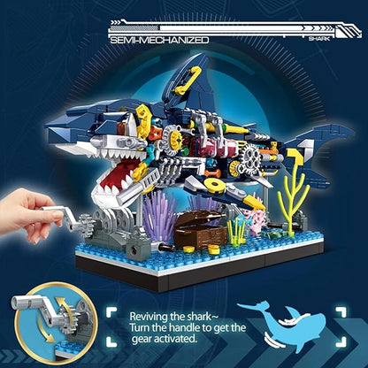 Shark Building Block Set Ocean Building Set Cool Mechanical Rotatable Shark Toys Birthday Creative Ideas Gifts for Adults (499 Pcs)