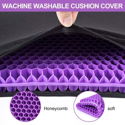 Fzitiy Gel Seat Cushion, for Long Sitting -Double Thick Gel Seat Cushion Breathable Honeycomb Chair Cushion with Non-Slip Cover for Office Chair Car, Wheelchair, Long Trips,Relief Sciatica Pain