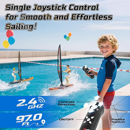 DEERC 2 Pack Remote Control Boat for Kids2.4Ghz RC Sailboat with LED Lights for PoolsLake and BathtubSummer Outdoor Water Toys Never Capsize Gift for Kids Boys Girls