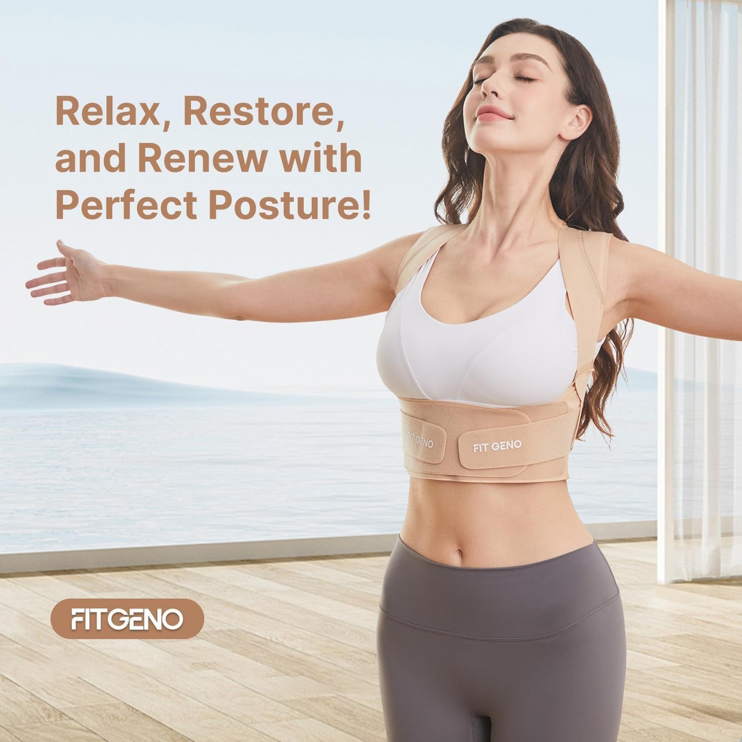 Fit Geno Posture Corrector for Women Invisilite: Invisible Lightweight Back Brace for Neck Shoulder & Upper Back Pain Relief - Improve Posture Correct Hunchback Slouching Under Clothes Medium