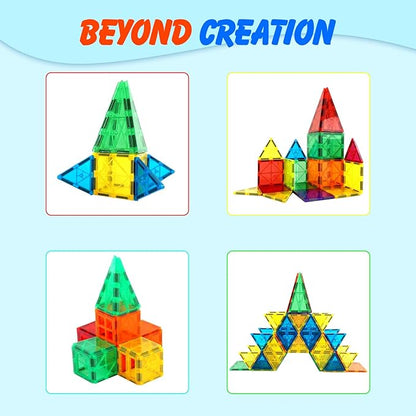 Gemmicc Magnetic Tiles Deluxe 136 PCS Building Blocks Magnet Toys for Kids3D Magnet Puzzles Stacking Blocks for Boys GirlsHuge Set with 2 Cars