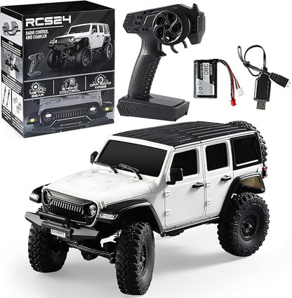 RC Crawler 1/24 RC Rock Crawler 4X4 Monster Truck Off Road Climbing Vehicles with Bright Headlight Waterproof 2.4GHz Remote Control Car RTR for AdultsAll Terrain RC Car White