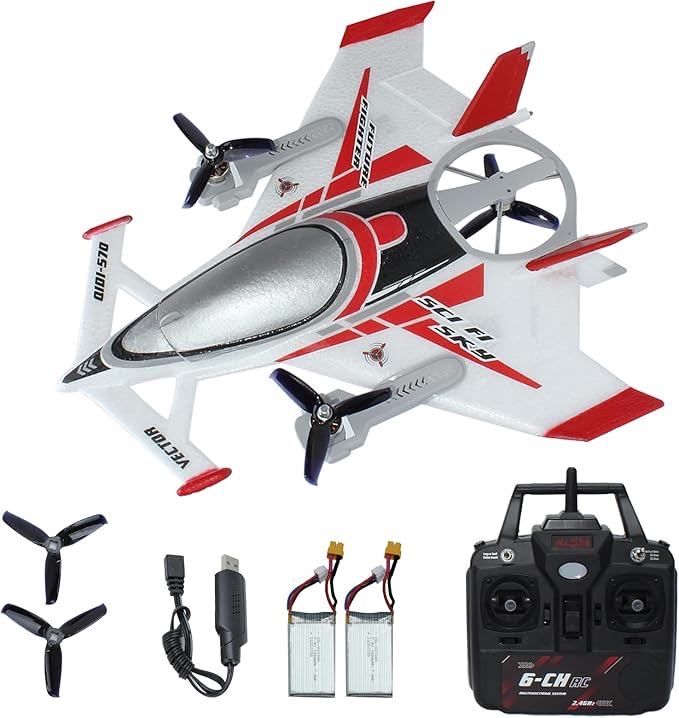 QIDI 570 RC Airplane 2.4Gh 6CH RC Glider Fixed Wing Aircraft 3 Flight Models Brushless RC Helicopters Vertical Takeoff RC Glider (Red)