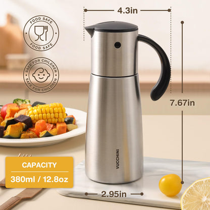 Vucchini Oil Dispenser Bottle Stainless Steel-Auto Flip Kitchen Oil and Vinegar Dispenser Set With Automatic Cap and Stopper - 12.8 oz Non-drip Spout Cruet Bottle