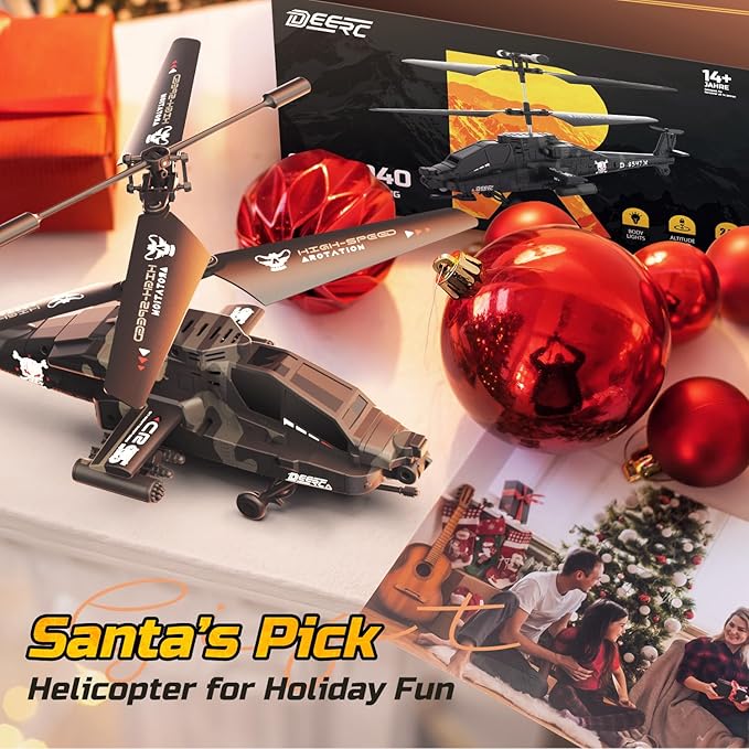 DEERC RC Helicopter RC Plane for Kids and Adults 2.4GHz Remote Control Helicopter 26 Mins Flight Time LED Lights &amp Altitude Hold 2 Batteries Kids Toy for Ages 8-12