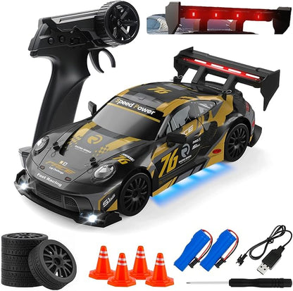 RC Drift Car 1:24 Scale Remote Control Vehicle for Kids2.4GHz 20KM/H 4WD High Speed RC Cars with LED Light Two Batteries &amp Drifting Tires Racing Sport Toy Cars for Adults Boys Girls Kids 8606BK