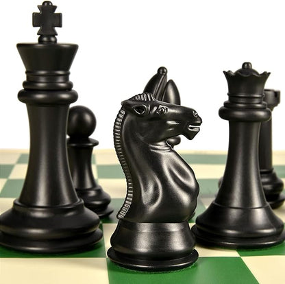 4 King Tournament Chess Set Foldable 20 Silicone Chess Board Mat with 2.2 Squares Green Color Weighted Chess Pieces- 2 Extra Queens Carrying Case for Storage and Travel