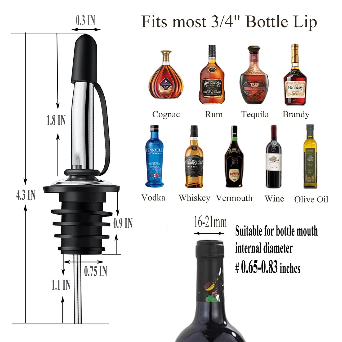 Pafusen 12 Pack Liquor Pour Spout With Dust Caps - Bottle Pourers for Alcohol, Olive Oil - Speed Pourers, Bar Bartender Accessories