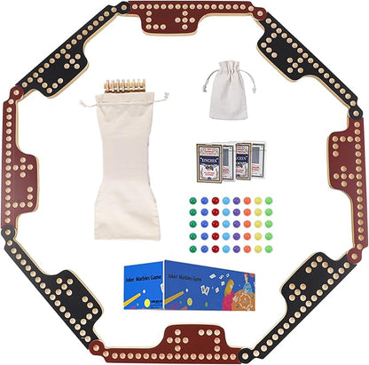 Interlocking Wood Jokers Board Game2-8 Player Marbles and Jokers Game for AdultsPerfect Family and Party Gift with 4 Decks of Cards (Brown and Black)