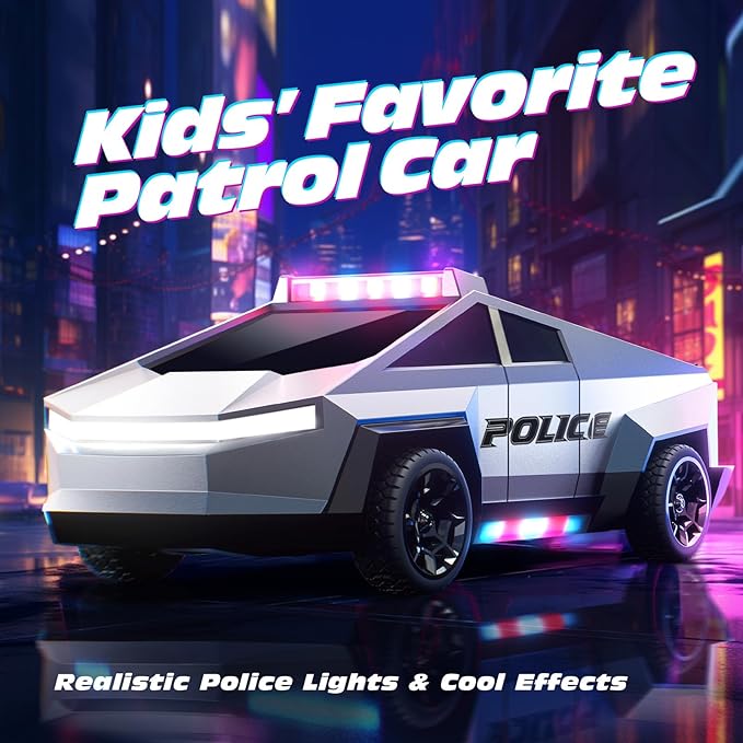 Tecnock RC Truck for Kids 1:18 Scale Police Remote Control Truck with LED Lights 2 Rechargeable Batteries 2.4GHz All-Terrain RC Car Toys Gift for Boys Girls Aged 3-8 8-12