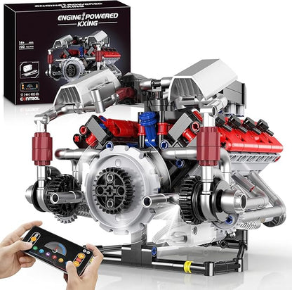 HIGH GODO Ideas V8 Engine Building Kit That Works Build Your Own MOC Mini V8 Engine Model Toy for Display STEM Toys Gifts for Teens Adults 14+ (700 PCS)