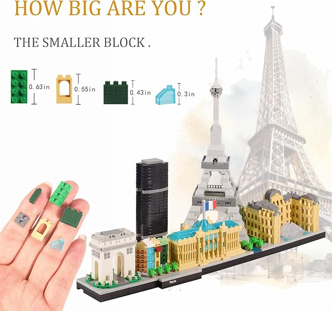 Paris Skyline Architecture Adult Building Blocks Set 3680PCS with Eiffel Tower and The Louvre Assembly Collection Micro Bricks 3D Model for Teens Age of 14+