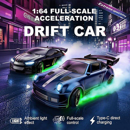 1:64 Scale Mini RC Drift Car with Gyro Full Proportional RTR 2.4Ghz Remote Control with RGB Lights (04-Blue)