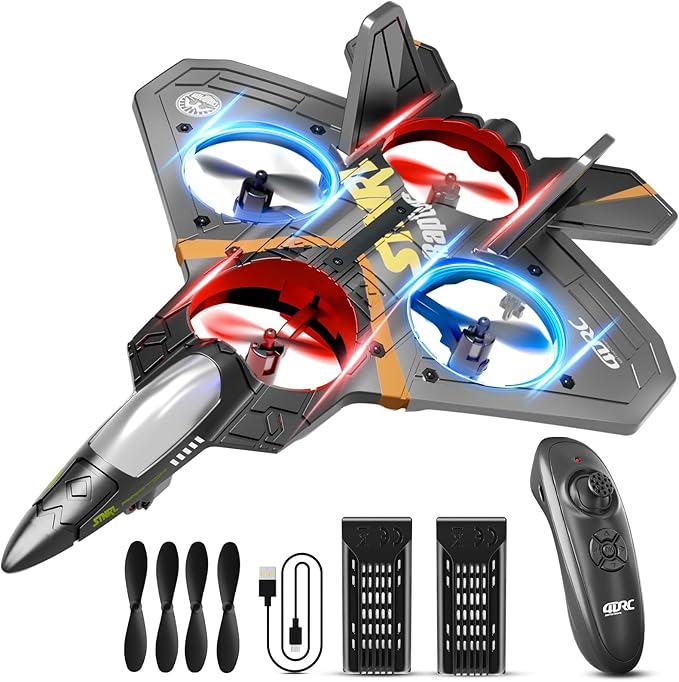 4DRC V17 Foam Remote Control Airplanes Rc Planes for Kids Adults 4-7 8-16 Remote Control Planes Fighter Jet with Light 360° Flip Fighter Jet Toy Gravity Sensing Stunt Roll Gifts for Kids Boys