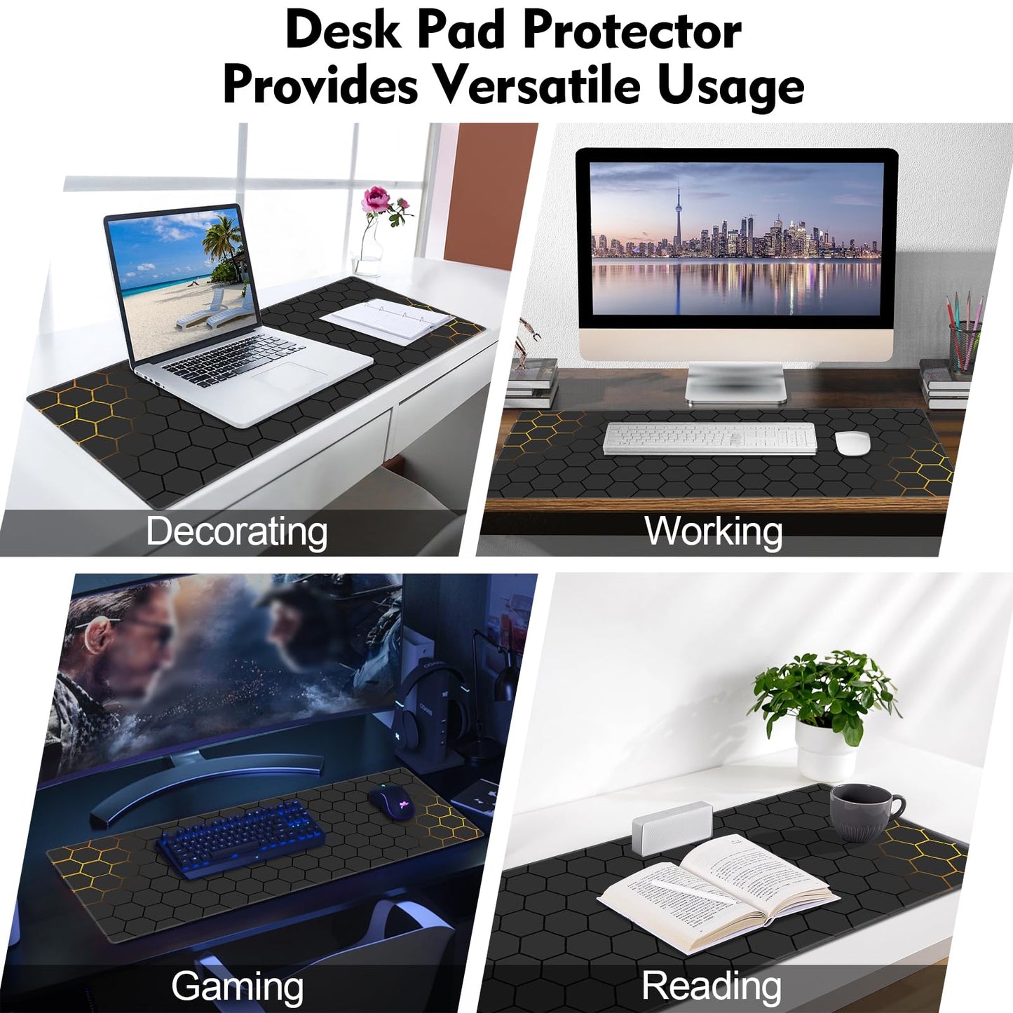 Galdas Gaming Mouse Pad XXL XL Large Long Extended Big Mousepad Non-Slip Rubber Keyboard Mouse Pad with Stitched Edges for Laptop Home Office (31.5x11.8x0.08 Inch) … (Grid)