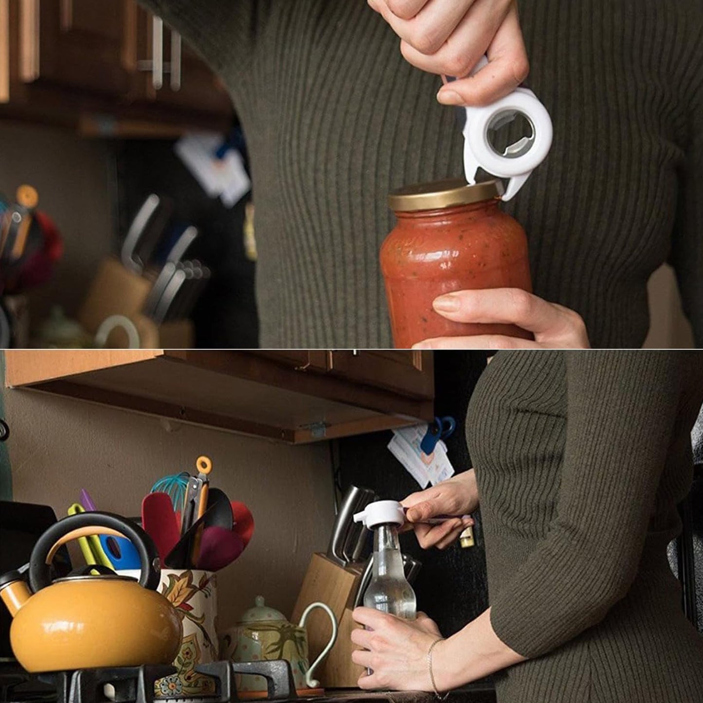 OYSIR 5 in 1 Lids off Jar Opener, Bottle Opener, Ideal For Women, Kids, Seniors - for Multipurpose Kitchen Tool, Easy open. White