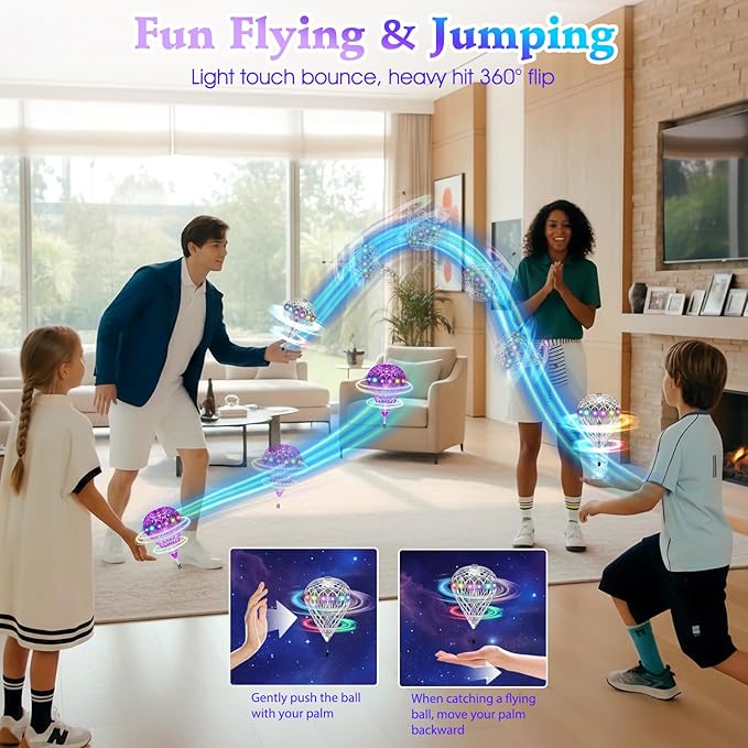 2025 Flying Orb Ball Cosmic Globe 3D Bouncing &amp Hover Spinning Floating Ball Toy with Dazzling RGB Lights Outdoor Ball Cool Toys Gift for Boys Girls Ages 6 7 8 9 10+(Silver)
