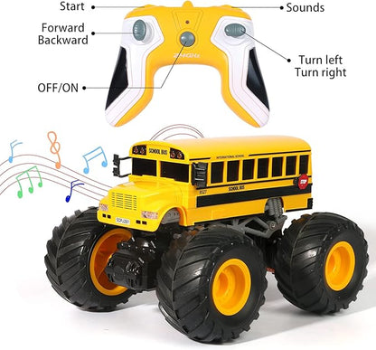 Remote Control School Bus Monster Truck Toy1/18 RC School Bus2.4GHz Offroad Hobby RC Racing Car with LED High Speed All Terrain Electric Toy Vehicle Stunt Crawler Best Gift for Kids