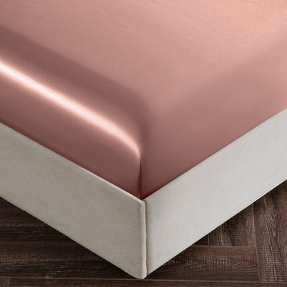 SiinvdaBZX 3-Piece Set Satin Queen Fitted Sheet & 2 Pillowcase, Champagne Silky Soft Fitted Bottom Sheet, Wrinkle Free, Fade Resistant, Deep Pocket Bed Sheet (Deep Up to 15")