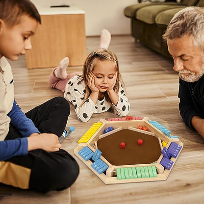 Shut The Box Game 1-6 Players Wooden Board Dice Game with 14 Dice for Kids and Adults Classical Tabletop Math Strategy Game for Family Home Classroom Pub