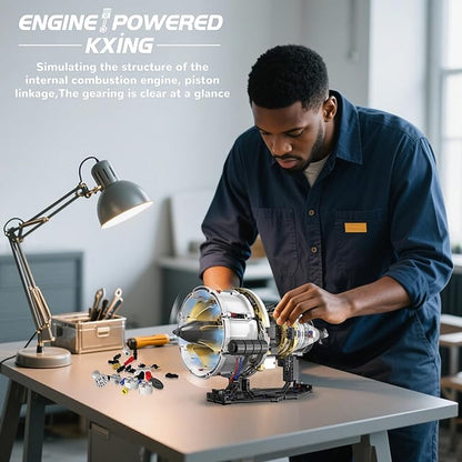 BrixVibe Aircraft Engine Building Set That Works Mini Turbojet Model Kit Technic with APP Control Light &amp Motor Collectible Mechanical Engineering for Adults