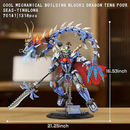 JMBricklayer Mechanical Dragon Building Set for Adults 70141 Dragon Teng Four Seas - Ying Long Building Blocks Model with Display Stand Gift Idea for Collectors Adults