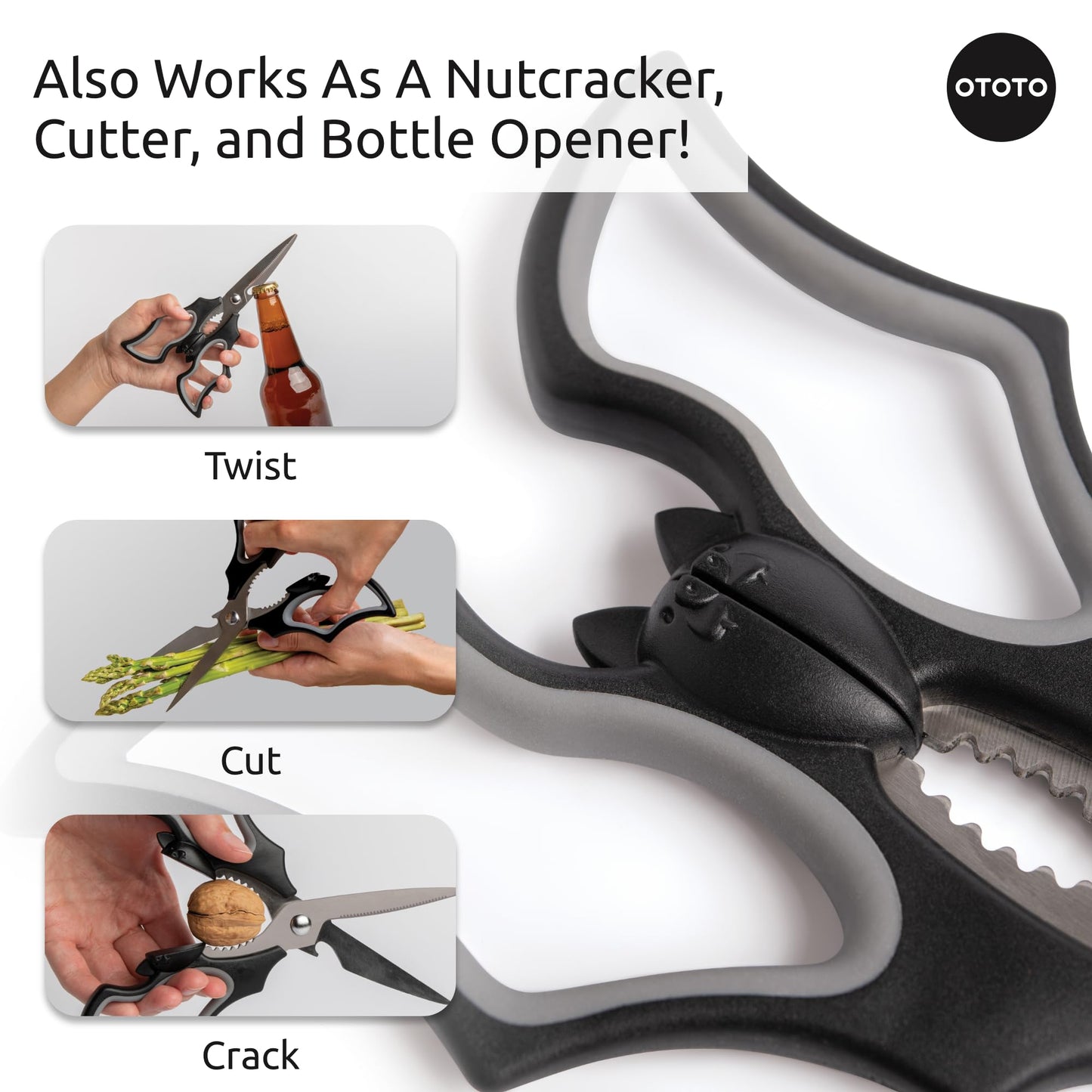 OTOTO Elizabat Kitchen Scissors - Halloween Goth Cute Bat Kitchen Shears, Gothic Scissors Utensils - Spooky Bats Halloween Gifts, Cute Gadgets