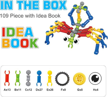Building Toys109 Piece STEM Toys for Kids Ages 3 4 5 6 7 8 9 10 11 12 Years Old Boys and Girls Christmas Birthday Gifts Children Building Blocks Creative and Educational Kids Toys Projects
