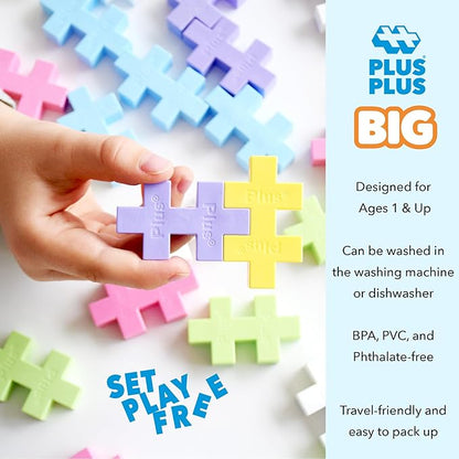 Plus Plus Big - Open Play Set - 100 Piece - Pastel Color Mix Construction Building Stem/Steam Toy Interlocking Large Puzzle Blocks for Toddlers and Preschool