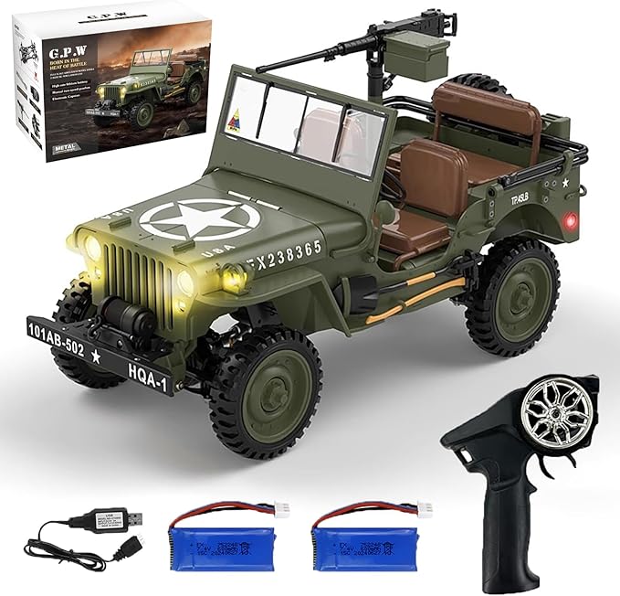 1:14 Scale Military Remote Control Car RC Crawler 2.4G 4WD Off Road Jeep RC Truck with LED Lights and Sound Effects Rock Climbing Vehicle for Adults (Green 2 Batteries)