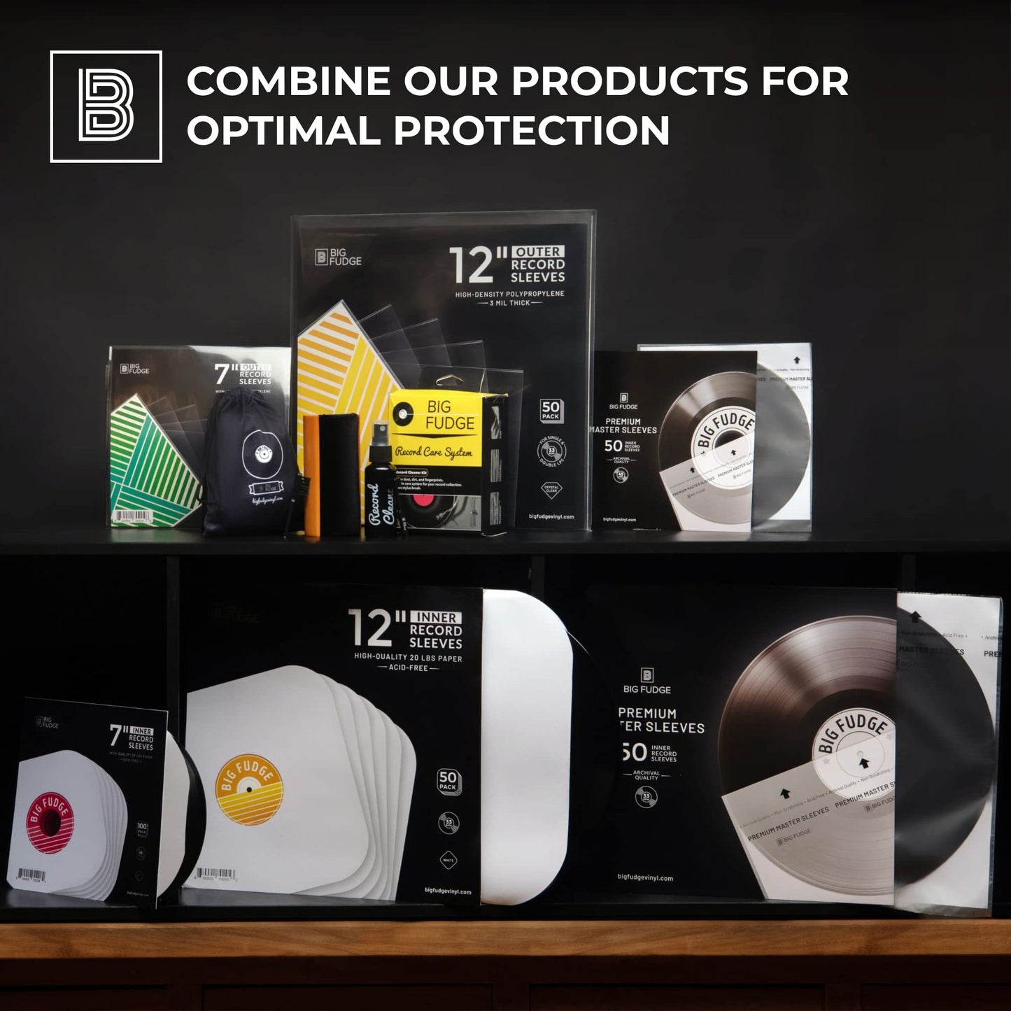 Big Fudge Vinyl Record Sleeves 100 x 12 LP - Durable & Wrinkle-Free Vinyl Outer Sleeves - Crystal Clear High-Density Polypropylene - 3 mil Thick, 12.75” x 12.75” - Fits Most Gatefolds Double LPs
