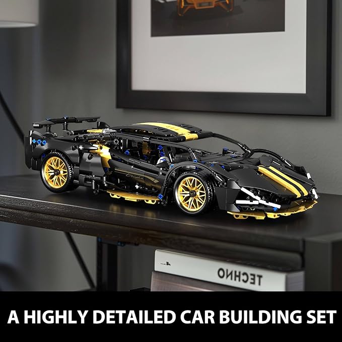 GEVINST Collectible Sports Race Cars Building Set Model Car Kits for Boys 8-12 and up Adults 1:14 Scale Black Gold Supercar Gifts (1309 PCS)