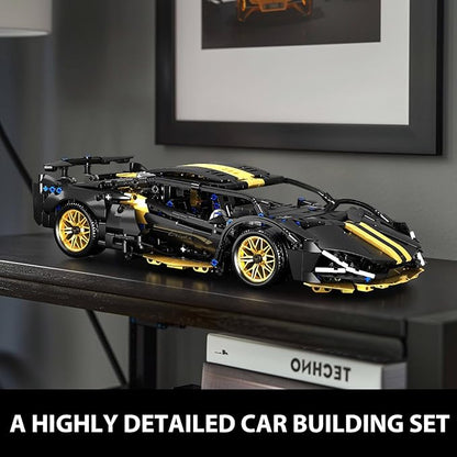 GEVINST Collectible Sports Race Cars Building Set RC Remote Control APP Car Model Kits with LED Lights for Boys 8-12 and up Adults 1:14 Scale Black Gold Supercar Gifts (1309 PCS)