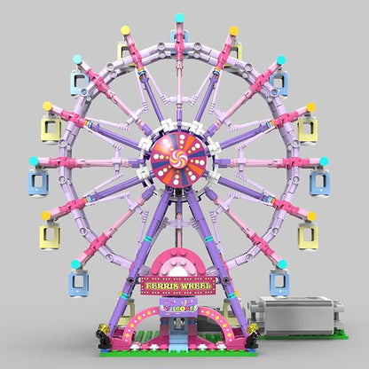 Rotating Ferris Wheel Building Blocks Kitwith Lights Amusement Park Building Construction Toys Set for 6+ Year Boys.Girls.Adult(870 Pieces) Pink
