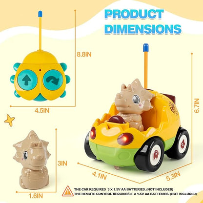 Remote Control Dinosaur Car Toy for Toddlers - Birthday Gift for Boys Ages 18+ Months 2 3 4 5 Year Old - RC Dino Vehicle with Lights and Music Easy Control Toy for Kids