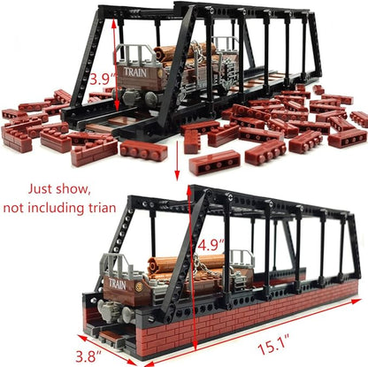 Classic Train Building Bridge City Passenger Express Train Tracks Toys Accessories Railroad Construction Building Block Compatible with Major Brand (Black Bridge)